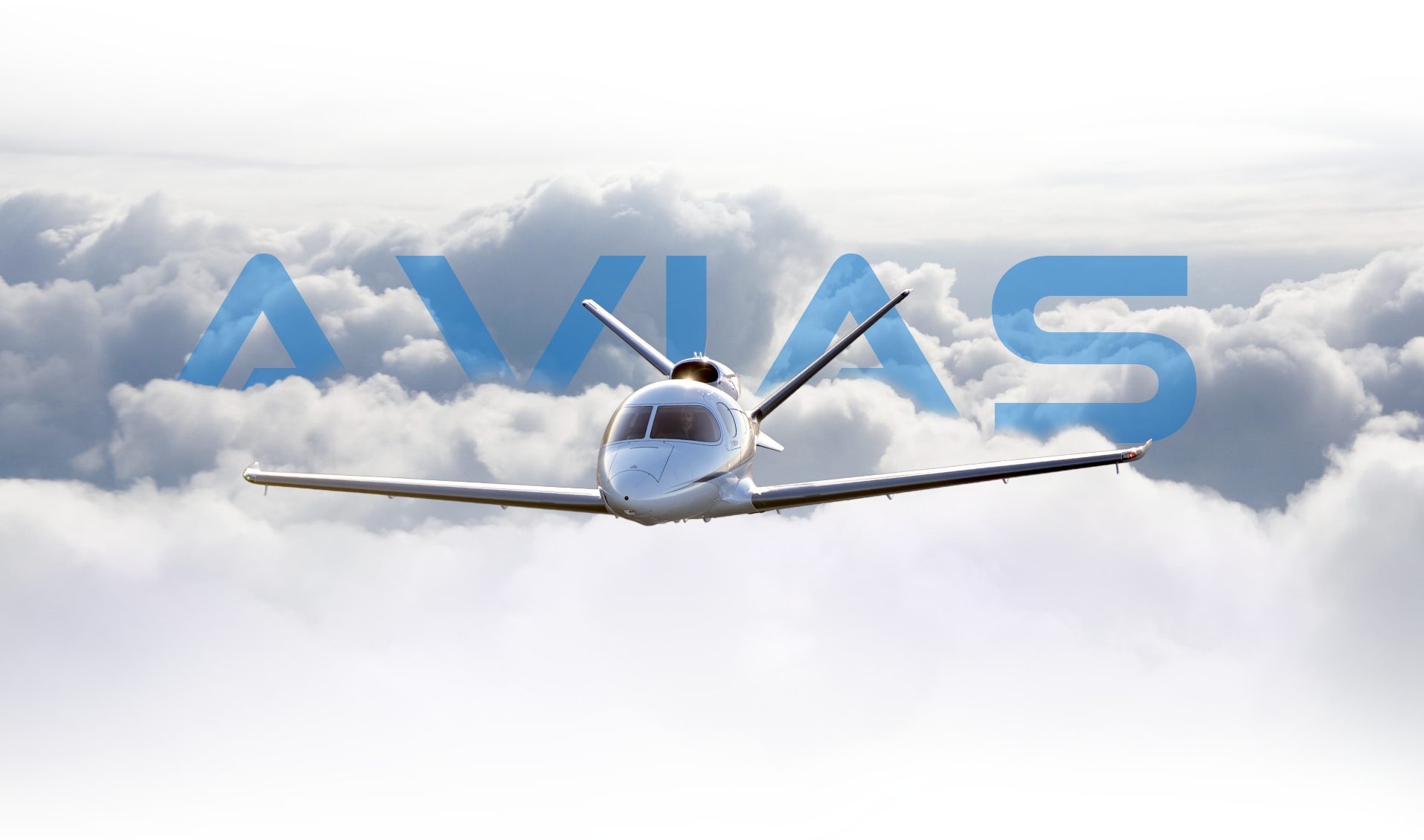 Small jet flying through clouds
